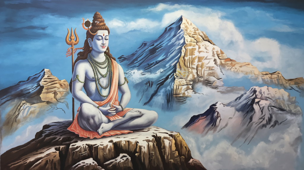 Shiva meditating up a mountain
