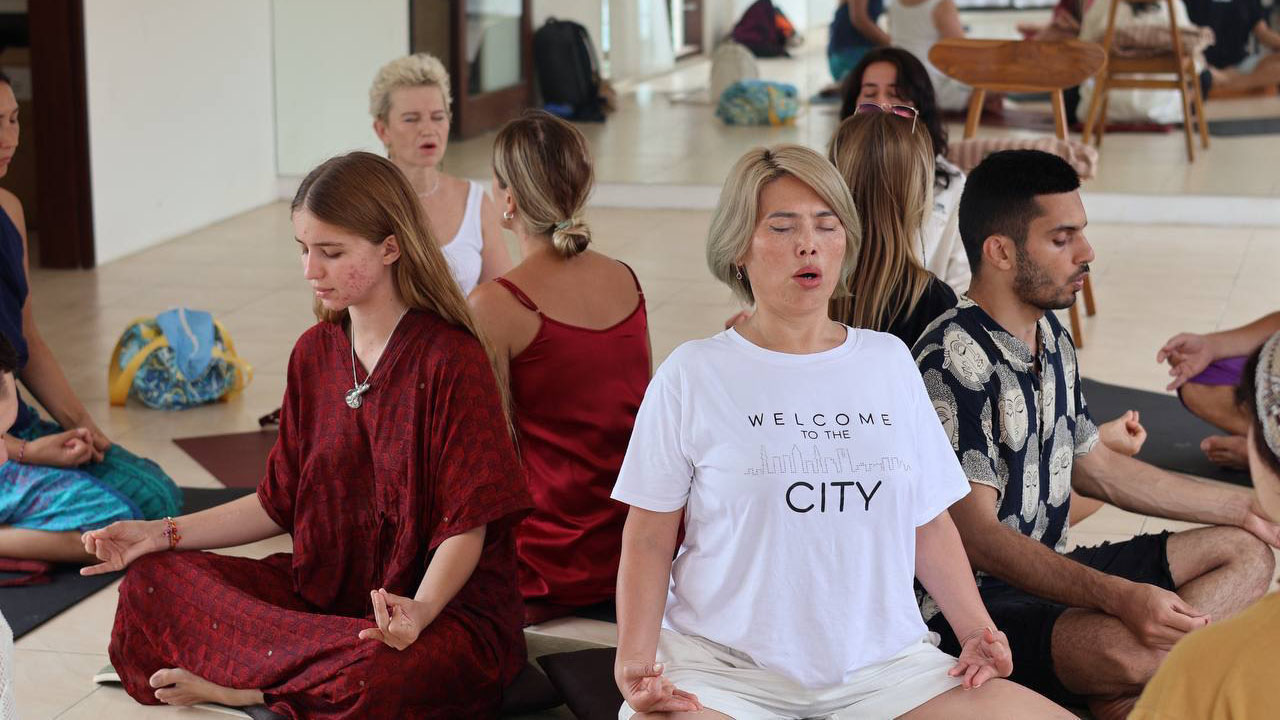 OM Chanting in yoga studio